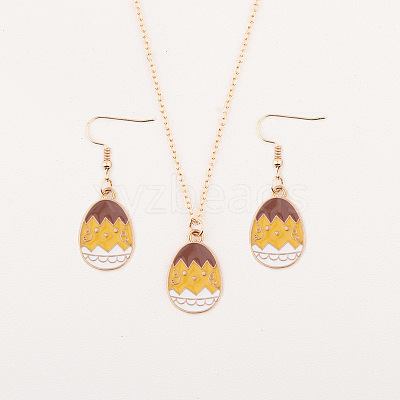 Easter Egg Alloy Enamel Pendant Necklace & Dangle Earrings Sets FS-WG38758-01-1