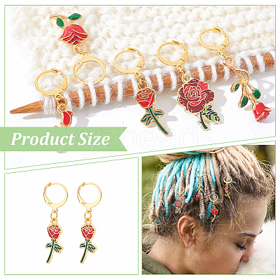 12Pcs 6 Style Valentine's Day Theme Alloy Enamel Rose Flower Charms Locking Stitch Markers HJEW-PH01624-1