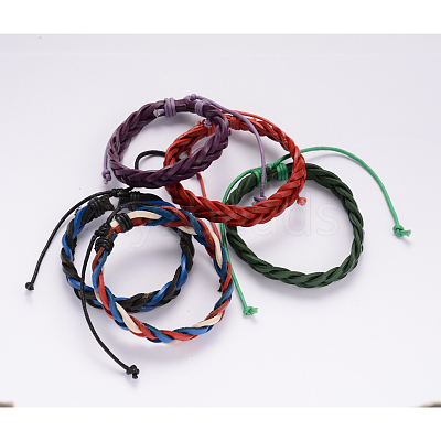 Adjustable Braided Leather Cord Bracelets BJEW-I227-02-1