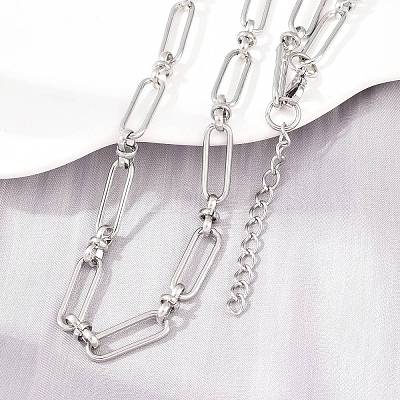 304 Stainless Steel Paperclip Chains Bracelet & Necklace Jewelry Sets SJEW-L199-02P-1