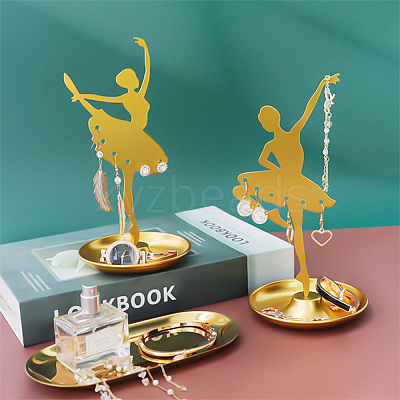 Dancer Iron Earring Display Stands with Round Tray EDIS-WH0016-019A-1