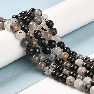 Natural Black Rutilated Quartz Beads Strands G-R447-10mm-03-01-1