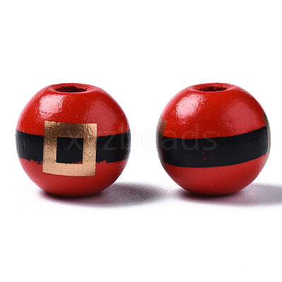 Painted Natural Wood European Beads X-WOOD-S057-035-1