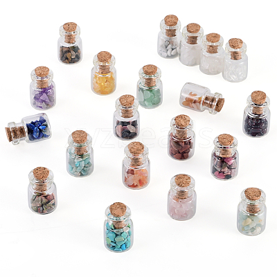 Natural & Synthetic Gemstone Chip Beads Glass Bottles G-KS0001-02-1