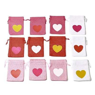 12Pcs 12 Styles Valentine's Day Printed Rectangle Burlap Cloth Packing Pouches X1-ABAG-U006-02C-1