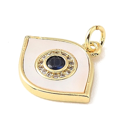 Brass Micro Pave Dark Blue Cubic Zirconia & Natural White Shell Pendants CU-CBA6938-01G-01-1