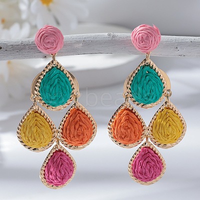 Teardrop Alloy Raffia Dangle Stud Earrings FS-WG86BCE-04-1