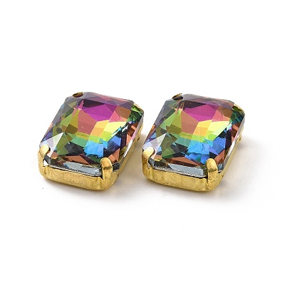 Rectangle Octagon Shape Sew on Glass Rhinestone DIY-E062-01G-03-1