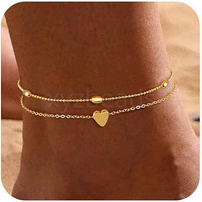 Oval Heart Brass Link Chain Double Layer Anklets for Women FS-WG032DF-09-1