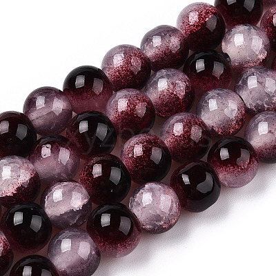 Crackle Baking Paint Imitation Jade Glass Beads Strands DGLA-T003-6mm-14-1