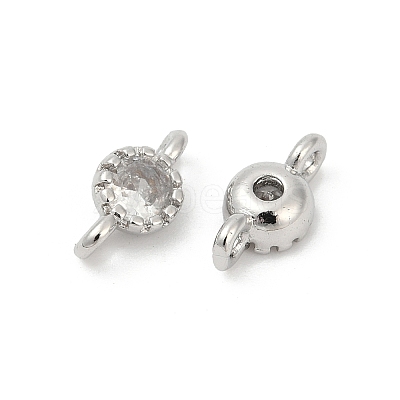 Brass Cubic Zirconia Flat Round Connector Charms LS-KK-H204-02P-04-1