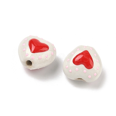 Heart Pattern Handmade Porcelain Enamel Beads PORC-G016-03N-1