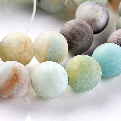 Frosted Natural Flower Amazonite Round Beads Strands G-E330-10mm-01-1