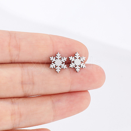 Christmas Snowflake 304 Stainless Steel Stud Earrings FS-WG2939F-01-1