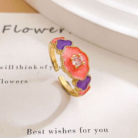 Brass Micro Pave Cubic Zirconia Cuff Open Rings for Women WG72BEA-01-1