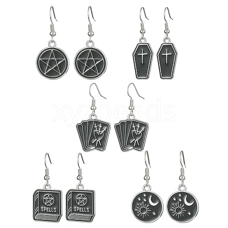 Gothic Style Pentagram/Coffin/Book Dangle Earrings for Women EJEW-JE05299-1