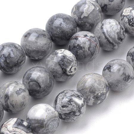 Natural Map Stone/Picasso Stone/Picasso Jasper Beads Strands G-S259-09-12mm-1