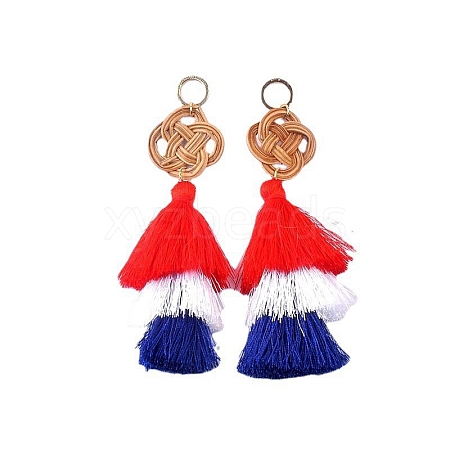 Cloth Tassel Dangle Hoop Earrings for Independence Day PW-WG35137-03-1