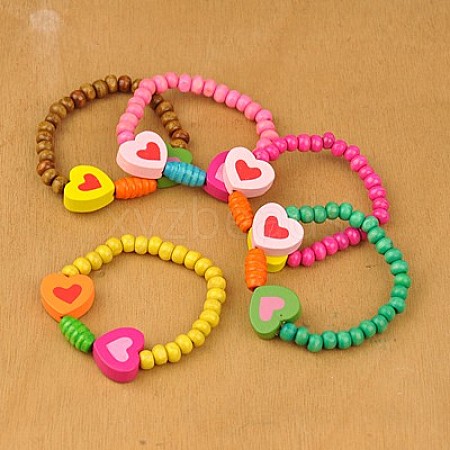 Colorful Wood Bracelets for Kids BJEW-JB00772-1