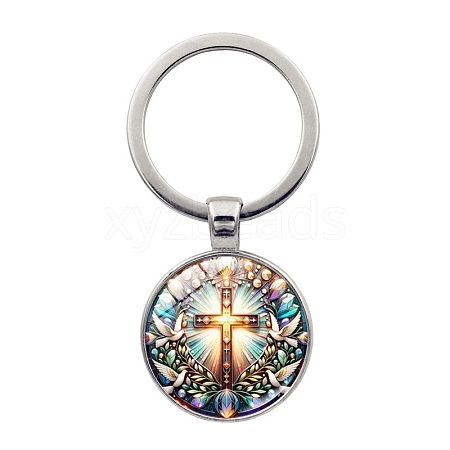 Alloy with Glass Pendant Keychain PW-WGD84D8-01-1