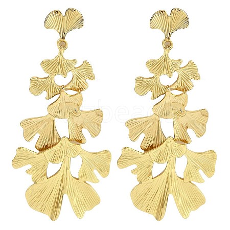 304 Stainless Steel Leaf Stud Earrings EJEW-K294-02G-1