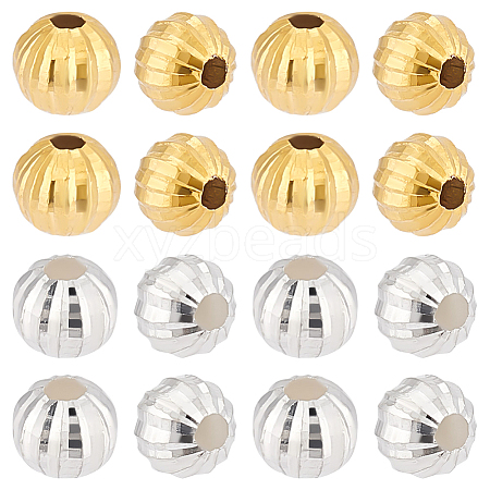 20Pcs 2 Colors Fancy Cut Faceted Round 925 Sterling Silver Beads STER-PH0001-72-1