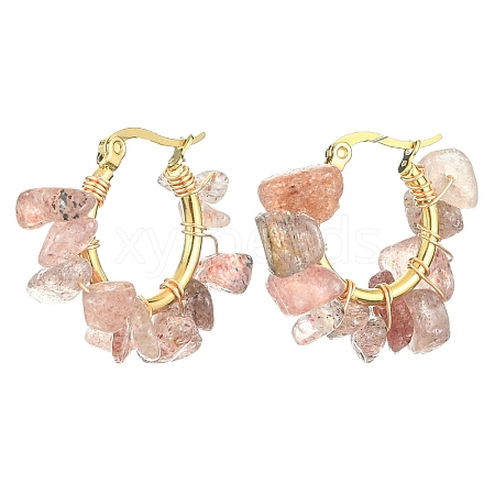 Natural Strawberry Quartz Chips Braided Hoop Earrings EJEW-JE04940-23-1