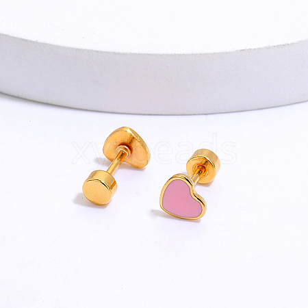 201 Stainless Steel Heart Screw Stud Earrings LS-CN3729-4-1