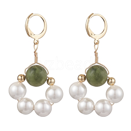 Shell Pearl & Taiwan Jade Leverback Earrings EJEW-JE05927-02-1