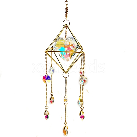 Rhombus Brass with Iron Chain Hanging Ornaments PW-WG5D558-01-1