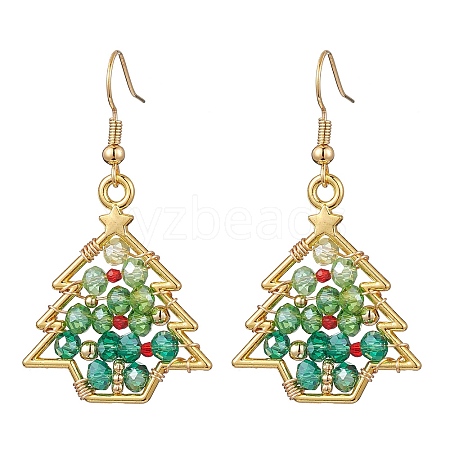 Christmas Tree Alloy & Glass Dangle Earring EJEW-TA00448-1