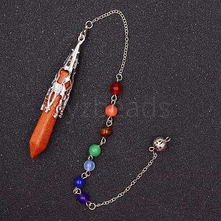 Synthetic Goldstone & Mixed Gemstone Bullet Pointed Dowsing Pendulums CHAK-PW0001-051F-1