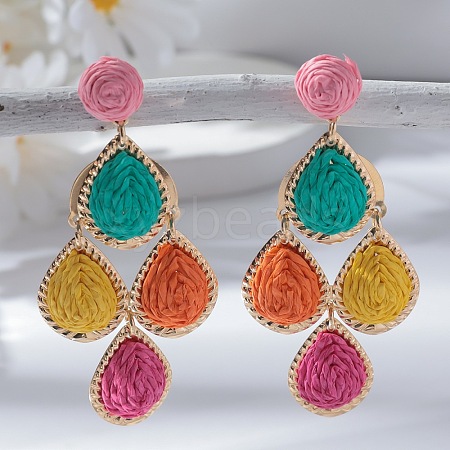 Teardrop Alloy Raffia Dangle Stud Earrings FS-WG86BCE-04-1