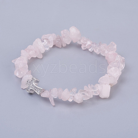 Natural Rose Quartz Beads Stretch Bracelets BJEW-JB03926-01-1