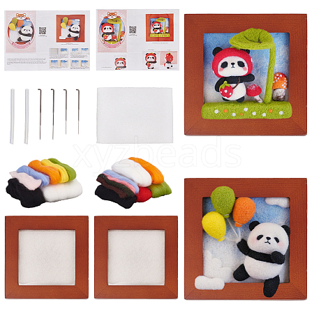 2 Sets 2 Style Panda Photo Frame Needle Felting Kit for Beginners DIY-OC0012-05-1