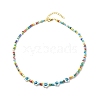 Natural Shell Flower with Evil Eye & Glass Seed Beaded Necklace Stretch Bracelet SJEW-JS01248-3