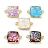 Brass Pave Synthetic Opal Square Connector Charms KK-A239-06G-1