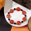 Halloween Pumpkin Synthetic Turquoise & Natural Lava Rock Beaded Stretch Bracelets BJEW-TA00487-2