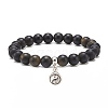 2Pcs 2 Style Natural Golden Sheen Obsidia & White Jade Stretch Bracelets Set with Alloy Yin Yang Charms BJEW-JB08446-4