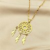 Woven Net/Web with Feather 304 Stainless Steel Boho Pendant Necklaces for Women NJEW-G087-02G-1