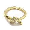 Twist Brass Micro Pave Cubic Zirconia Open Cuff Ring for Women RJEW-E296-07G-2