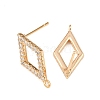 Brass Micro Pave Clear Cubic Zirconia Rhombus Stud Earring Findings KK-Z133-02G-03-2
