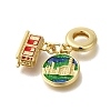 Brass Red & Green Enamel European Dangle Charms KK-R002-21G-2