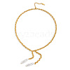 304 Stainless Steel Textured Cable Chain Faux Pearl Bar Tassel Pendant Necklaces for Women YV1047-1-1