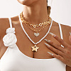 Alloy & Plastic Pearl 3 Layer Necklaces for Women NJEW-U013-03G-1