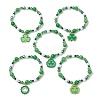 5Pcs 5 Styles Saint Patrick's Day Theme Natural Dyed Yellow Jade & Glass Beads Stretch Bracelets BJEW-JB11156-1