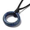 Natural Lapis Lazuli Ring Pendant Necklace with Waxed Cords NJEW-R262-01B-04-3