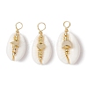 3Pcs 3 Styles Natural Cowrie Shell Copper Wire Wrapped Pendants PALLOY-JF02932-1