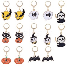 Halloween Theme Alloy Enamel Pendant Locking Stitch Markers HJEW-SW00031