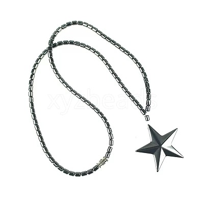 Vintage Synthetic Non-magnetic Hematite Pendant Column Beaded Necklaces IV0667-3-1